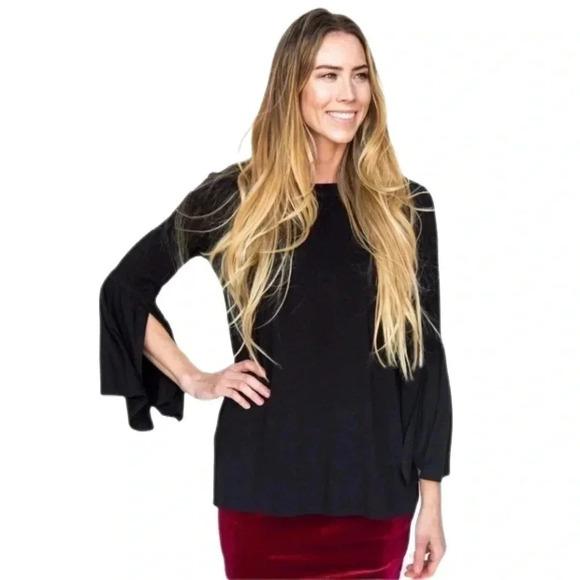 Agnes & Dora Bell Sleeve Tunic Top Blouse Fluid Split Sleeves Black XXL - Picture 1 of 5